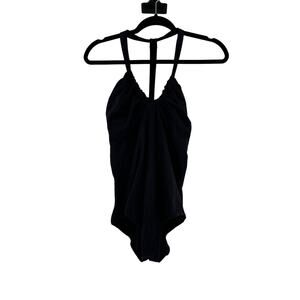 Free People Bodysuit Womens Size Medium Halter V-Neck Black Cotton FP Movement